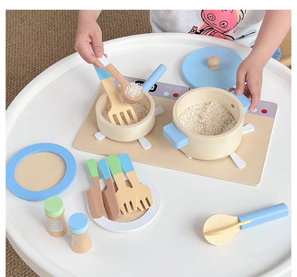 Cuisine Jouet en Bois pour Enfants - Set Complet avec Casseroles, Poêles et Ustensiles 3-6 Ans