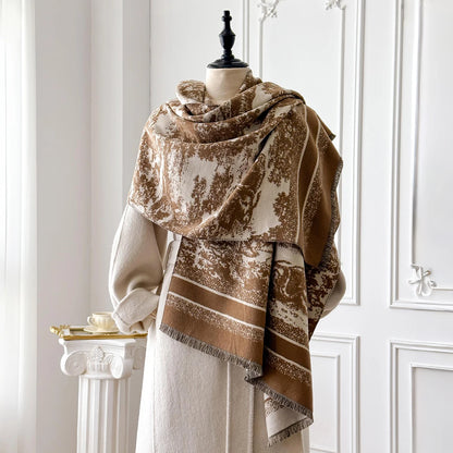 Foulard Écharpe Cachemire Luxe Femme Hiver - Châle Pashmina Rayé Imprimé Poncho Franges