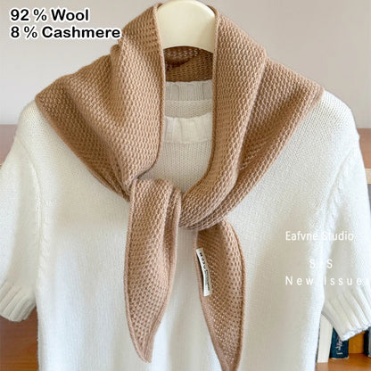 Foulard Triangle Laine Niche Britannique Coréen Vert - Écharpe Tricotée Multifonction Femme