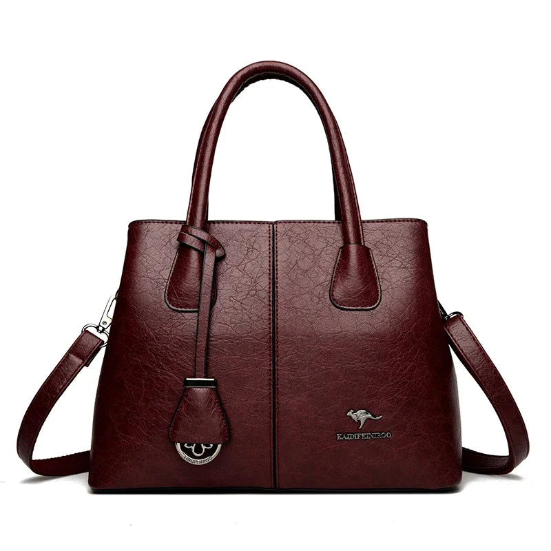 Sac à Main Femme Cuir PU Bordeaux - Grand Tote Bag Épaule Carré avec Bandoulière Crossbody