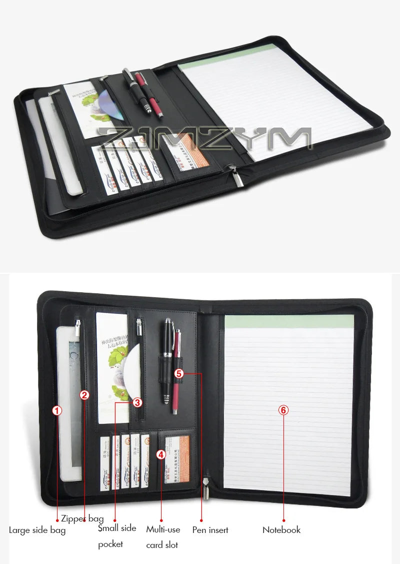 Porte-Documents Cuir Fermeture Éclair - Portfolio Business iPad Tablette Organisateur Entrevue Marron