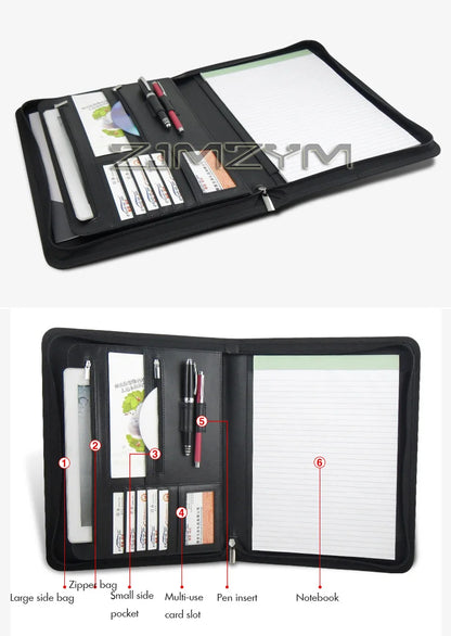 Porte-Documents Cuir Fermeture Éclair - Portfolio Business iPad Tablette Organisateur Entrevue Marron