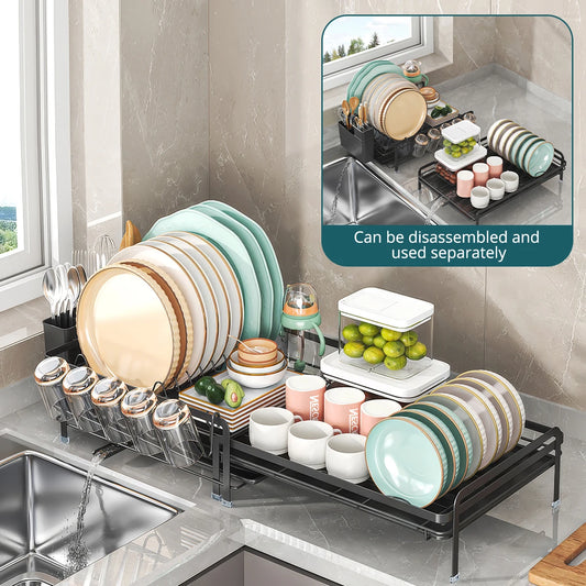 Égouttoir à Vaisselle Extensible 46-76cm avec Drainage Automatique - Métal Anti-Rouille