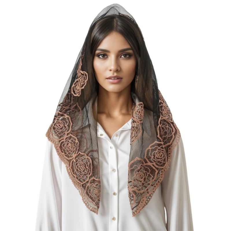 Foulard Mantille Dentelle Élégant Femme - Voile Église Catholique Mariée Photo Beige