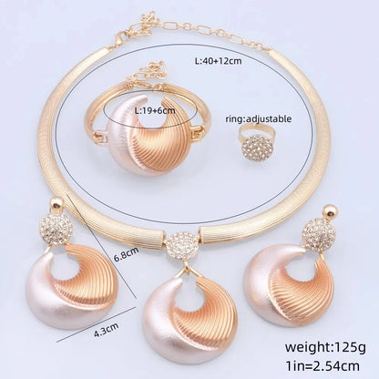 Ensemble Bijoux Dubai Luxe Plaqué Argent Cristaux – Collier Boucles Bracelet Bague Mariée