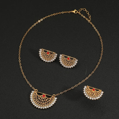 Parure Mariée Éventail Zircon Or 18K – Collier Boucles Bague