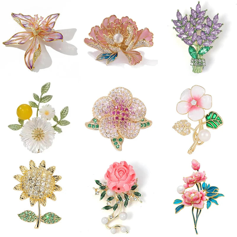 Broche Florale Romantique – Pin Élégant Rose Pivoine Iris