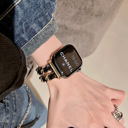 Bracelet Apple Watch Acier Inoxydable Cuir - 38mm à 49mm Series 9/8/7/6/SE/Ultra