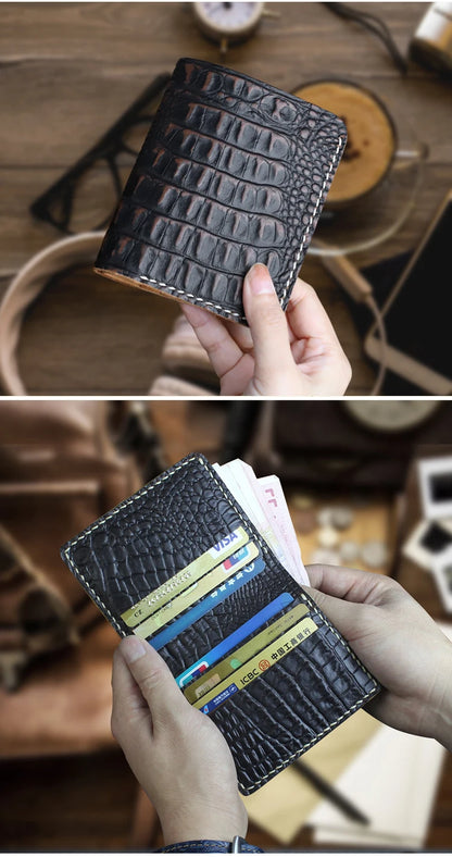 Portefeuille Cuir Véritable Luxe Fait Main Bifold - Porte-Carte Crédit Court Homme Femme Portable