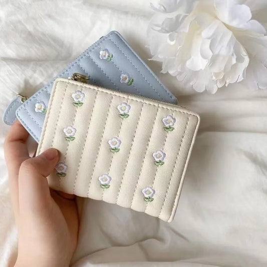 Women's Mini Cute Short PU Leather Wallet - Fashion Coin Purse Money Bag Large Capacity White