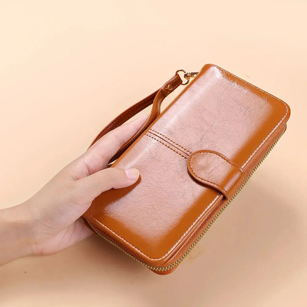 Portefeuille Clutch Femme Cuir PU Vintage - Grande Capacité Téléphone Bracelet Porte-Cartes Rouge Vin