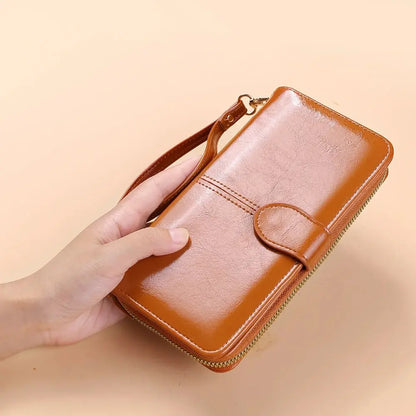 Portefeuille Clutch Femme Cuir PU Vintage - Grande Capacité Téléphone Bracelet Porte-Cartes Rouge Vin