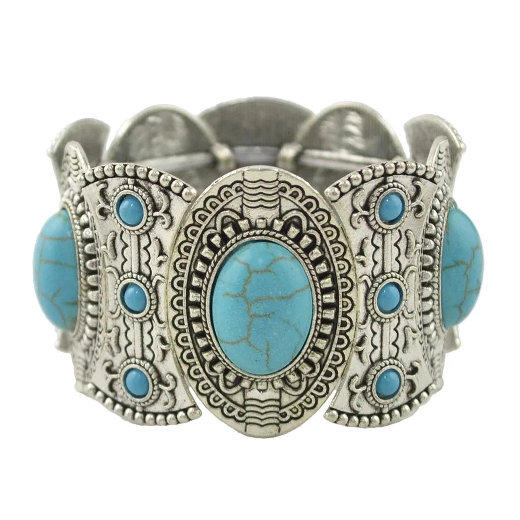 Bracelet Jonc Ethnique Tribal Turquoise - Inspiration Indienne et Africaine