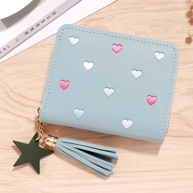 Portefeuille Femme Mini Court Pompon Zippé - Porte-Monnaie Cuir PU Cute Porte-Carte Main Vert