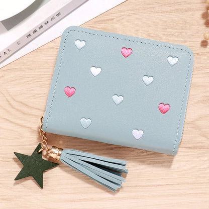 Portefeuille Femme Mini Court Pompon Zippé - Porte-Monnaie Cuir PU Cute Porte-Carte Main Vert