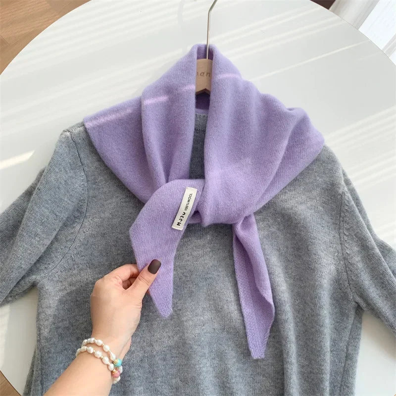 Foulard Triangle Laine Femme Violet - Écharpe Tricotée Style Britannique Coréen Multifonction