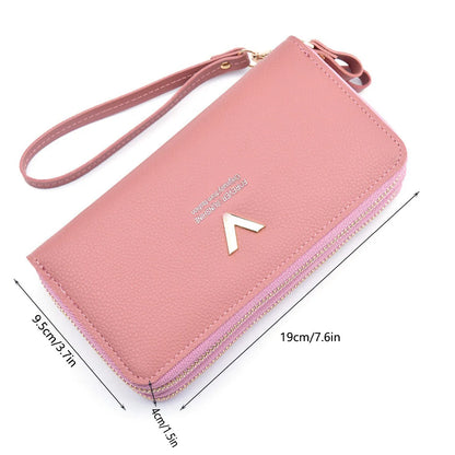 Portefeuille Femme Long Cuir PU Double Fermeture Éclair - Porte-Monnaie Téléphone Rouge