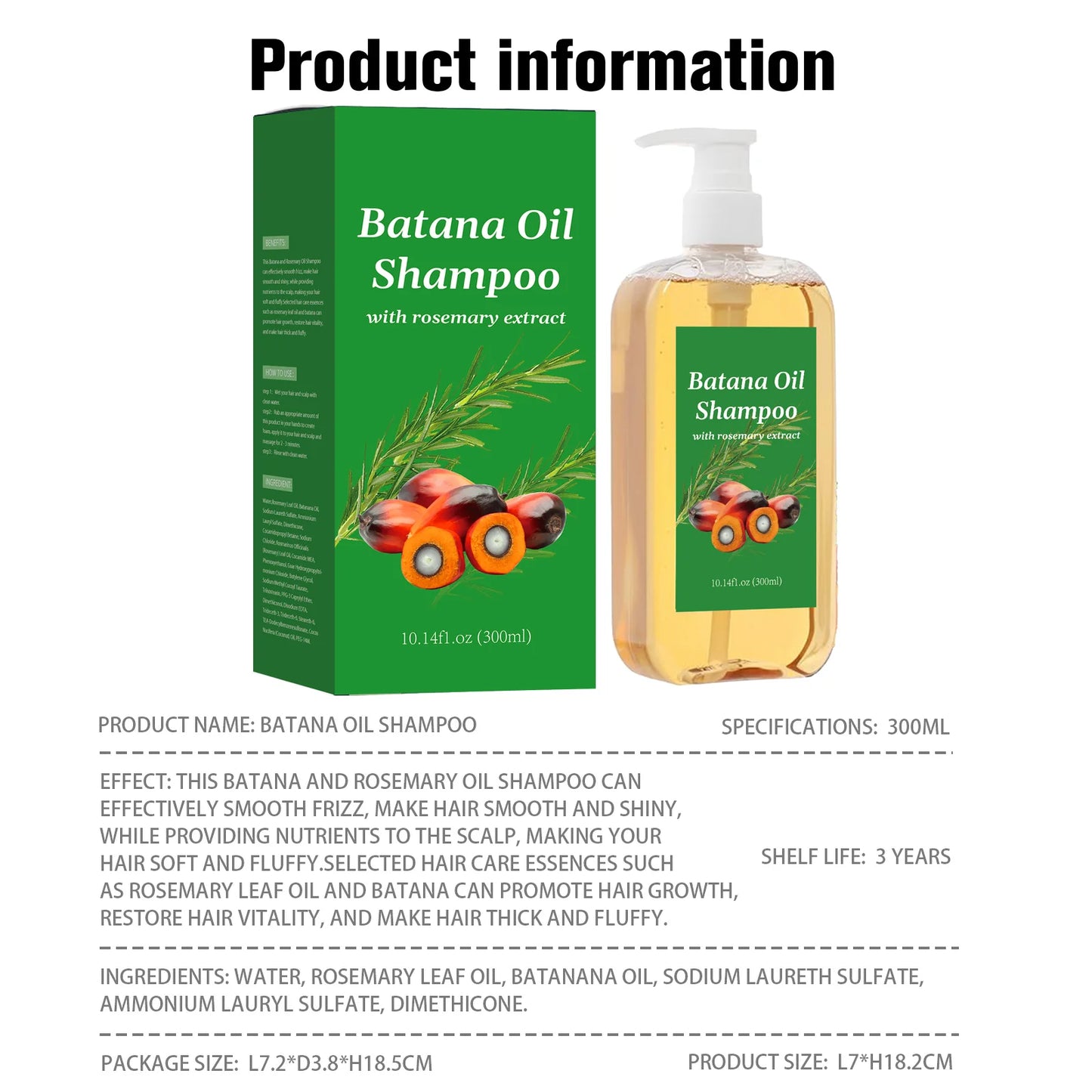 Shampooing Croissance Batana Oil & Romarin 300ml - Anti-Frisottis Anti-Casse