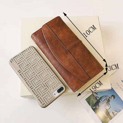 Portefeuille Femme Vintage Cuir PU Long Trifold - Pochette avec Fermoir et Compartiment Téléphone