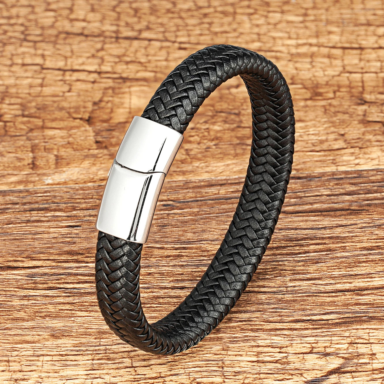 Bracelet Corde Cuir Tressé Homme – Fermoir Magnétique Acier Inoxydable