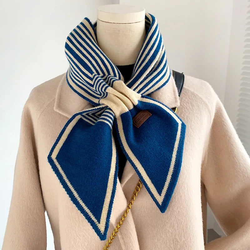 Foulard Écharpe Pied-de-Poule Luxe Femme - Tricot Long Mince Hiver Cou