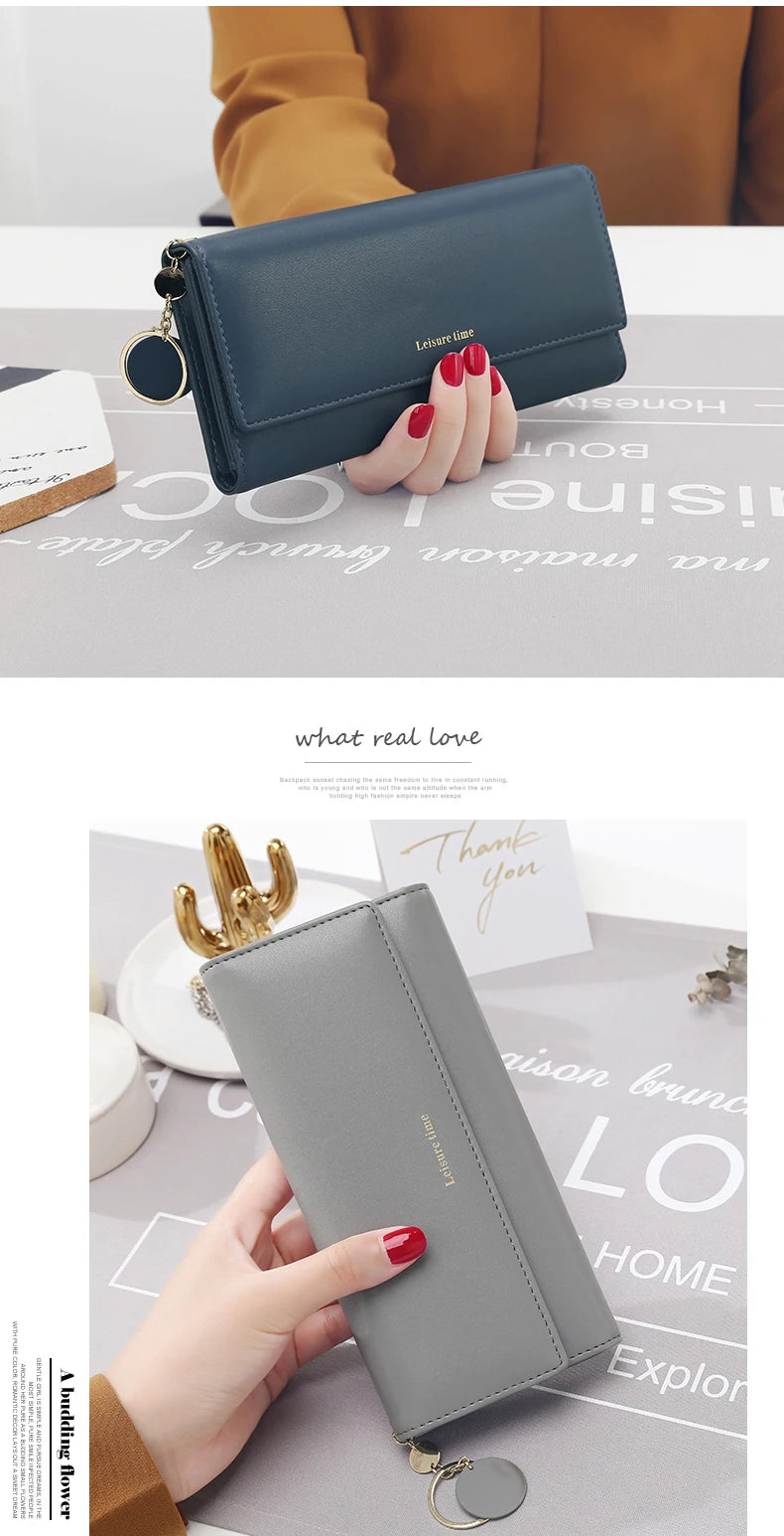 Portefeuille Femme Long Tri-Fold Cuir - Porte-Cartes Élégant avec Compartiments