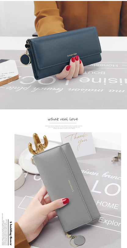 Portefeuille Femme Long Tri-Fold Cuir - Porte-Cartes Élégant avec Compartiments