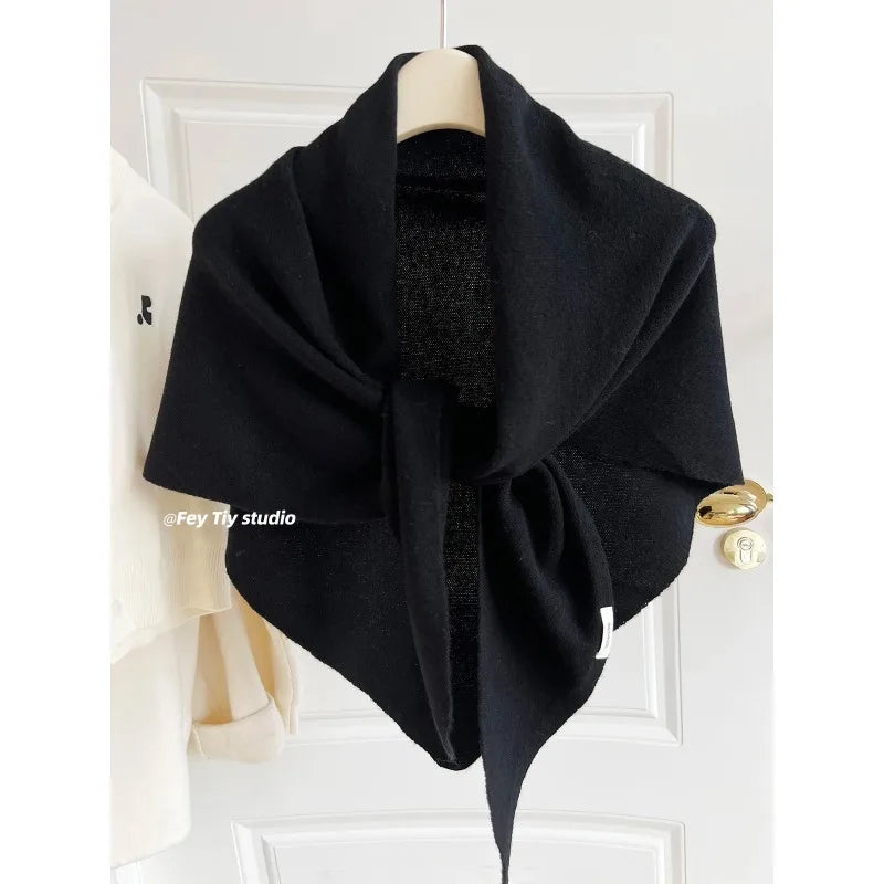 Foulard Triangle Laine Niche Britannique Coréen Vert - Écharpe Tricotée Multifonction Femme