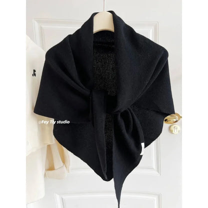 Foulard Triangle Laine Niche Britannique Coréen Vert - Écharpe Tricotée Multifonction Femme