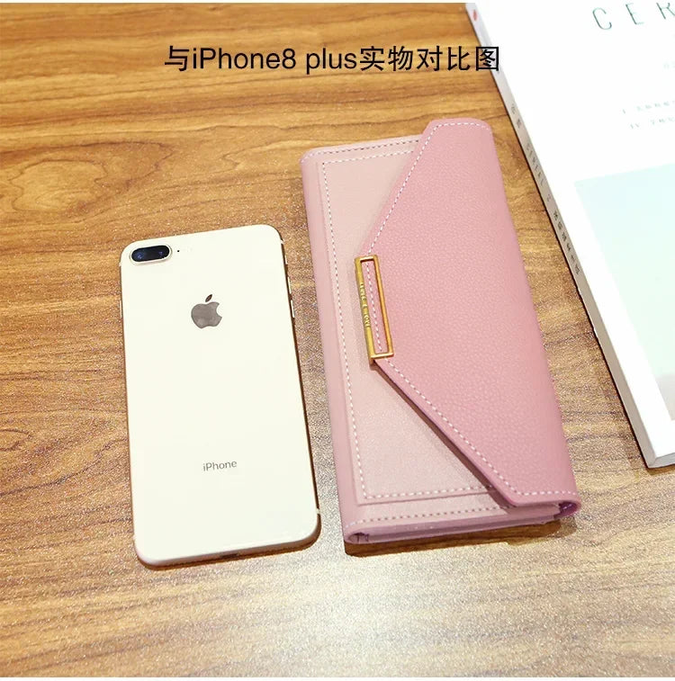 Portefeuille Femme Cuir Long Fashion Hasp - Clutch Wallet Cartera Mujeres avec Poche Téléphone