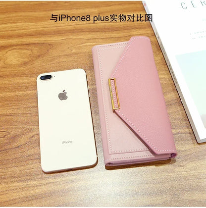 Portefeuille Femme Cuir Long Fashion Hasp - Clutch Wallet Cartera Mujeres avec Poche Téléphone