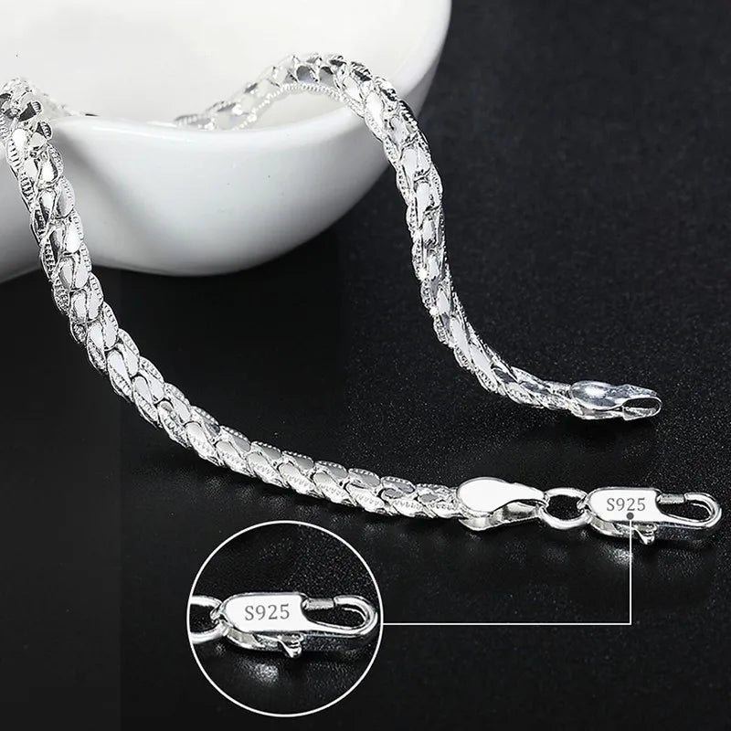 Bracelet Chaîne Plate Argent Sterling 925 6mm - Fermoir Homard 18-20cm Femme Homme Mariage