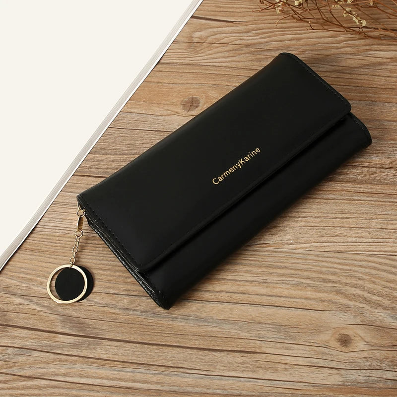 Portefeuille Femme Long Cuir PU Bleu Marine - Porte-Cartes Multifonction Pliable Clutch