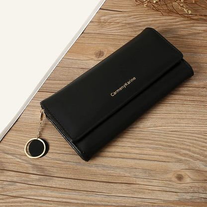 Portefeuille Femme Long Cuir PU Bleu Marine - Porte-Cartes Multifonction Pliable Clutch