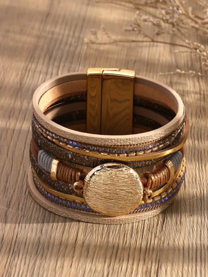 Bracelet Cuir Large Boucle Magnétique – Style Rétro Chic Femme