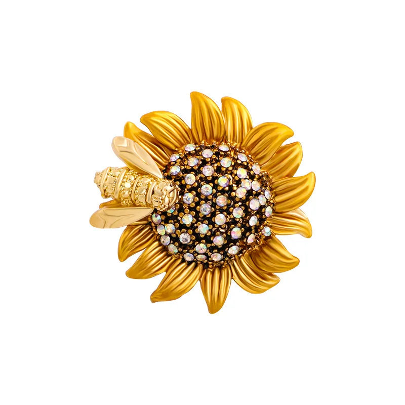 Broche Tournesol Jaune Émaillée Strass Luxueuse – Pin's Fleur Marguerite Femme