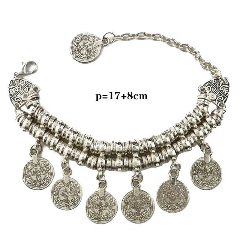 Bracelet Cheville Bohème Pièces Vintage – Double Usage Ajustable Femme