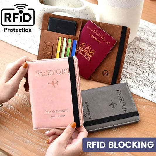Porte-Passeport RFID Cuir PU - Pochette Voyage avec Porte-Carte pour Famille Homme Femme