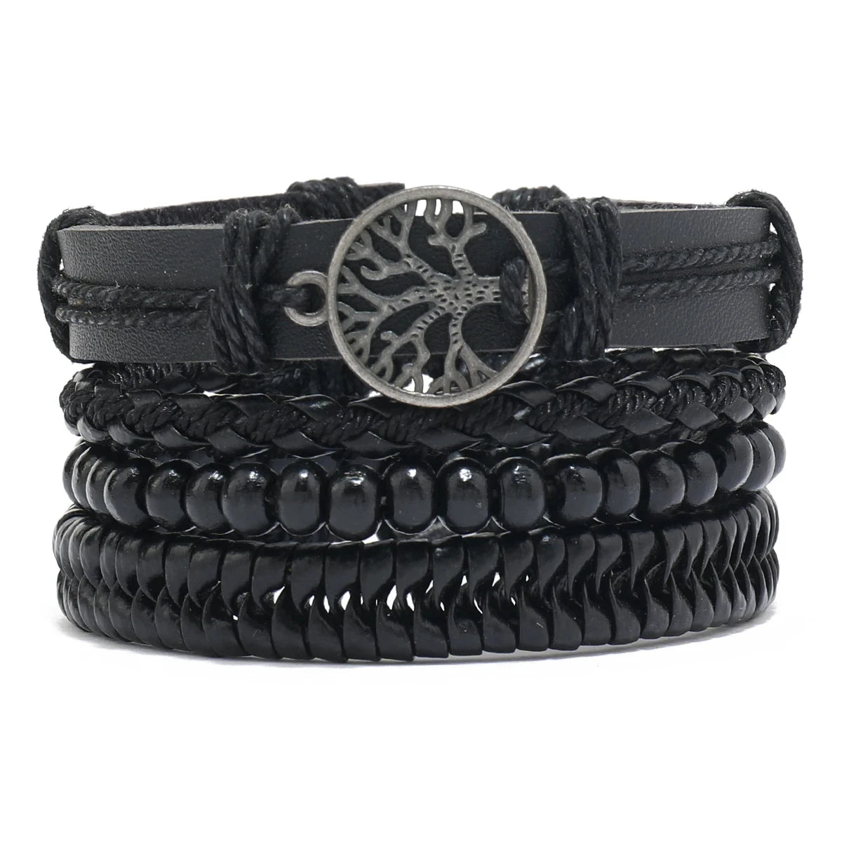 Bracelet Bohème Cuir & Perles Bois Homme – Tressé Main, 26 Coloris