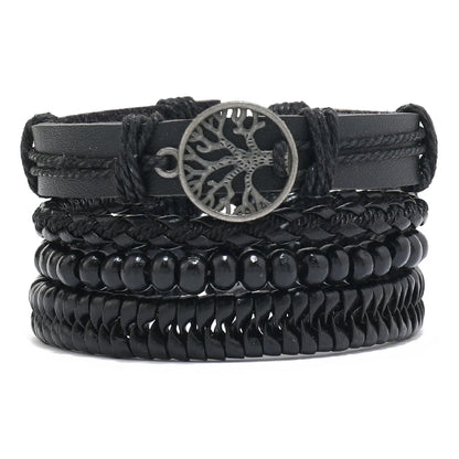 Bracelet Bohème Cuir & Perles Bois Homme – Tressé Main, 26 Coloris