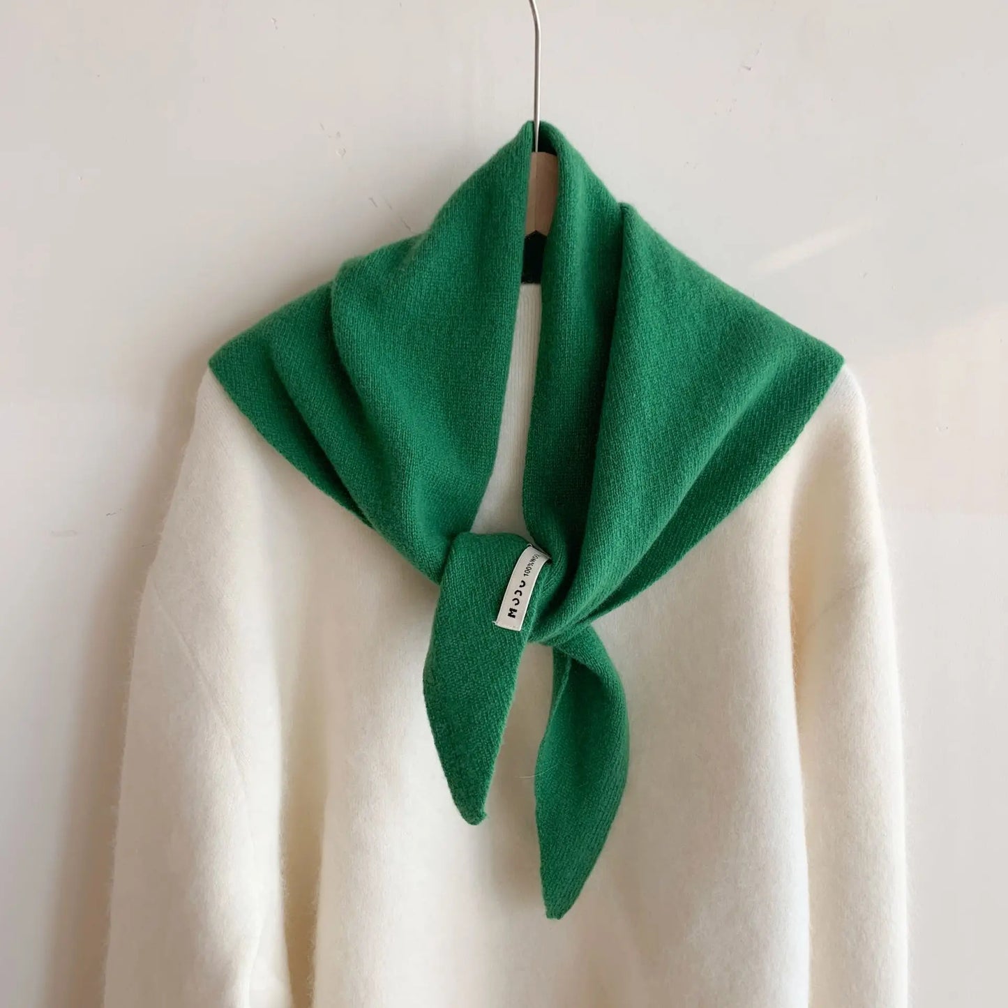 Foulard Triangle Laine Niche Britannique Coréen Vert - Écharpe Tricotée Multifonction Femme