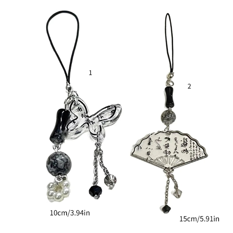Charm Téléphone Éventail Papillon Chinois – Pendentif Acrylique Calligraphie