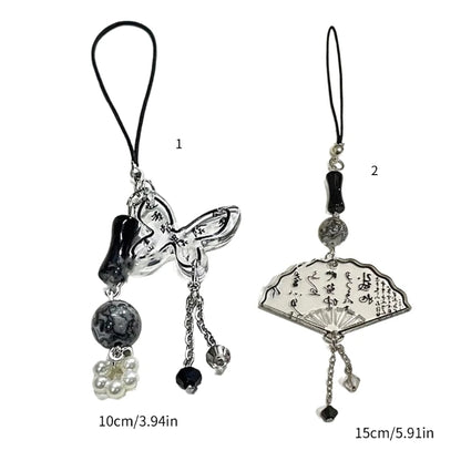 Charm Téléphone Éventail Papillon Chinois – Pendentif Acrylique Calligraphie