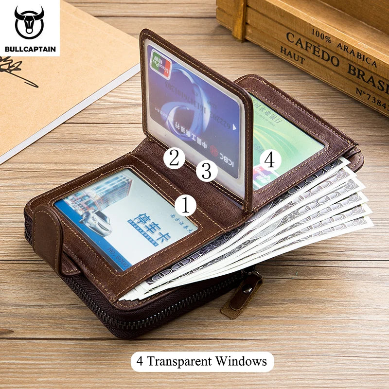 Portefeuille Homme BULLCAPTAIN Cuir Véritable - Multi-Cartes Business Luxe Grande Capacité