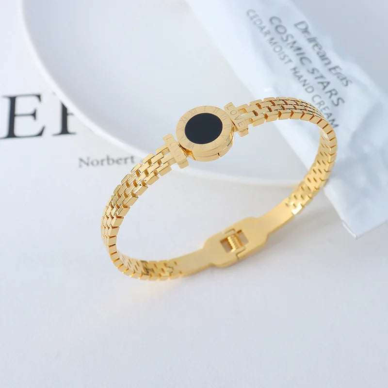 Bracelet Jonc Chiffres Romains Acier Chirurgical Plaqué Or 18K – Love Letter Rome Femme