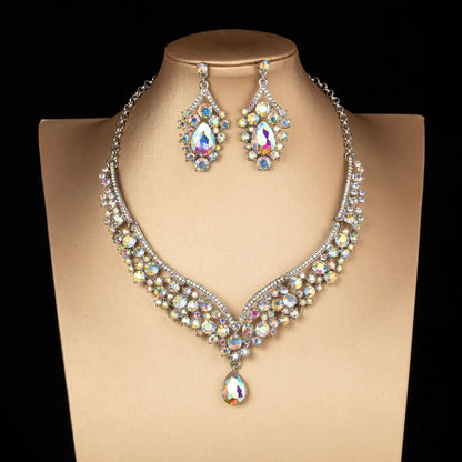 Parure Mariée Choker Cristaux Irisés AB - Collier et Boucles Strass Luxe
