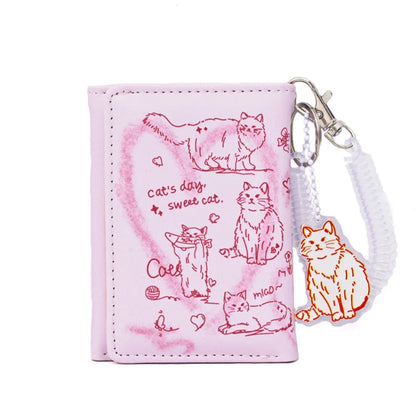 Portefeuille Femme Cuir Chat Graffiti - Porte-Monnaie Grande Capacité Portable