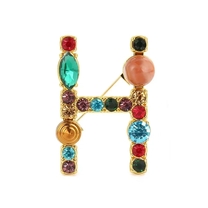 Broche Lettre Anglaise Strass Cristaux Colorés – Pin's Revers Alphabet Tendance Femme