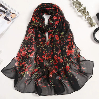 Foulard Écharpe Mousseline Fleur Prunier Femme - Bandana Châle Été Protection Solaire Plage