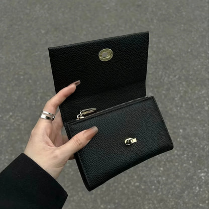 Portefeuille Femme Noir Court Cuir PU - Porte-Carte Compact Multi-Compartiments Style Cool